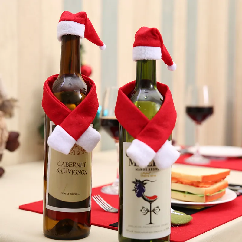 Creative Christmas Household Non Woven Scarf Hat Wine Bottle Decoration