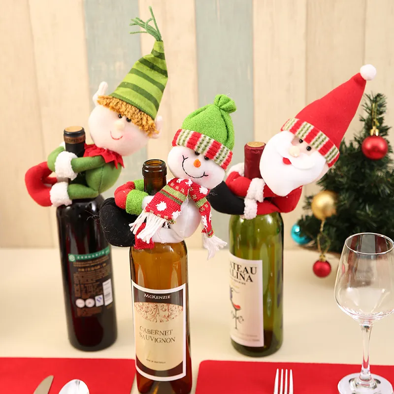 Christmas Santa Claus Snowman Wine Bottle Decorations