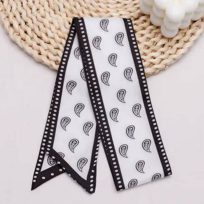 Fashion Cashew Flower Printed Silk Scarf Ribbon