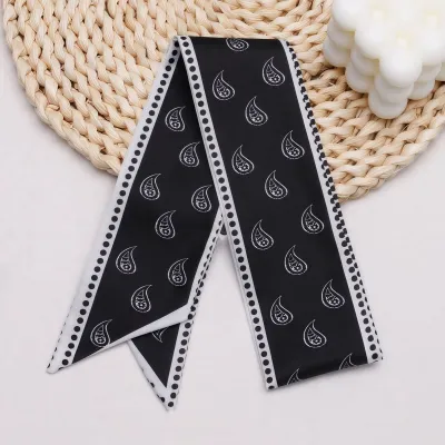 Fashion Cashew Flower Printed Silk Scarf Ribbon