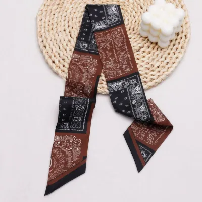 Fashion Cashew Flower Printed Silk Scarf Ribbon