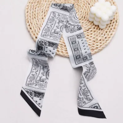 Fashion Cashew Flower Printed Silk Scarf Ribbon