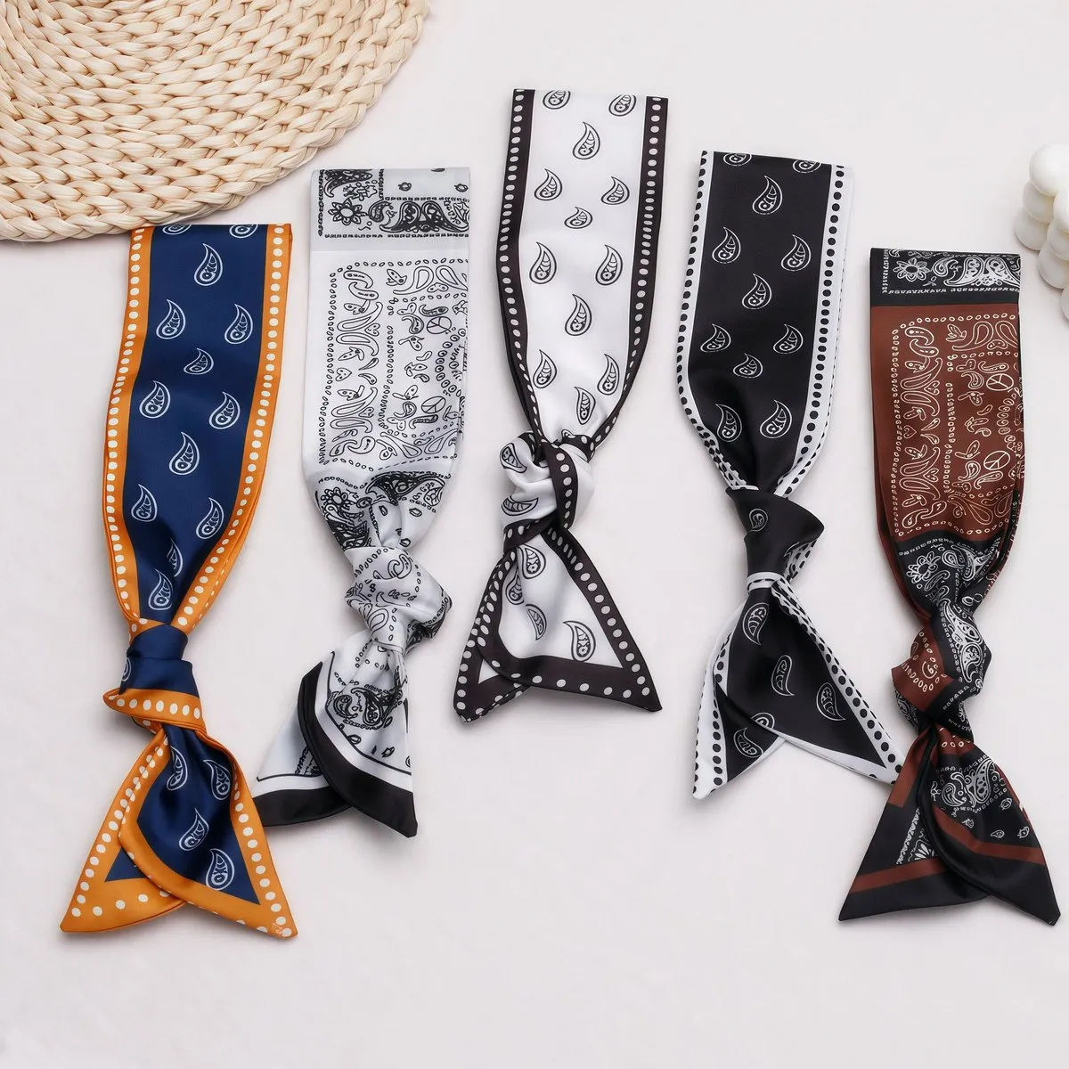 Fashion Cashew Flower Printed Silk Scarf Ribbon