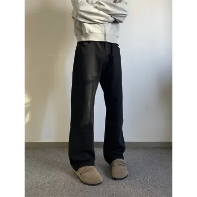 Men Fashion Casual Simple Solid Color High Waist Straight Jeans