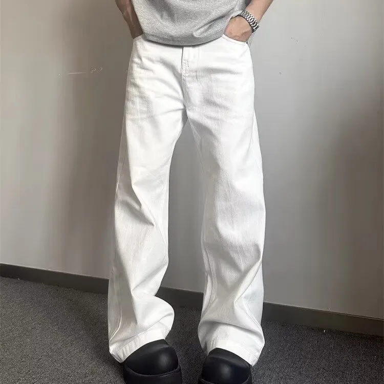 Men Fashion Casual Simple Solid Color High Waist Straight Jeans