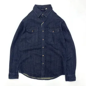 Men Fashion Retro Stripe Long Sleeve Loose Work Denim Shirt