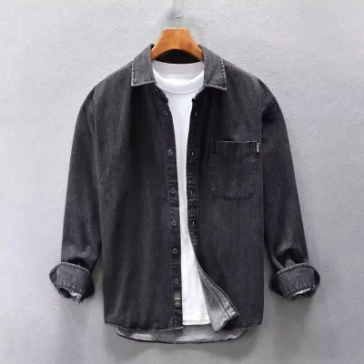 Men Fashion Casual Retro Washed Spring And Autumn Long Sleeve Loose Denim Shirt