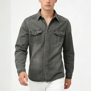Men Fashion Casual Spring Autumn Lapel Long Sleeve Work Denim Shirt