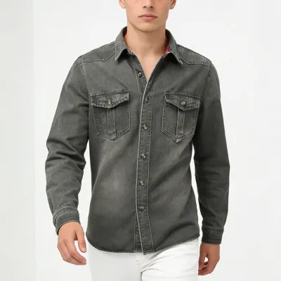Men Fashion Casual Spring Autumn Lapel Long Sleeve Work Denim Shirt
