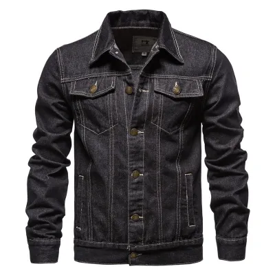 Men Fashion Casual Spring Autumn Winter Lapel Long-Sleeve Denim Jacket