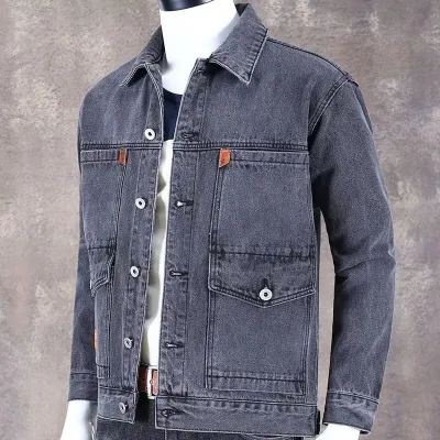 Men Fashion Casual Spring Autumn Winter Lapel Long-Sleeve Denim Jacket