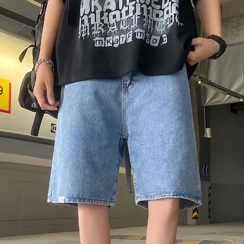 Men'S Fashion Casual Summer Simple Solid Color Thin Loose Straight Denim Shorts