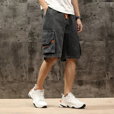 Men Fashion Casual Pockets Loose Denim Cargo Shorts