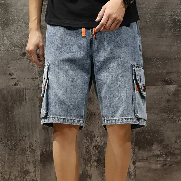 Men Fashion Casual Pockets Loose Denim Cargo Shorts