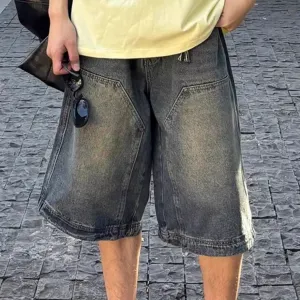 Men Fashion Casual Simple Summer Washed Straight Wide Leg Denim Shorts
