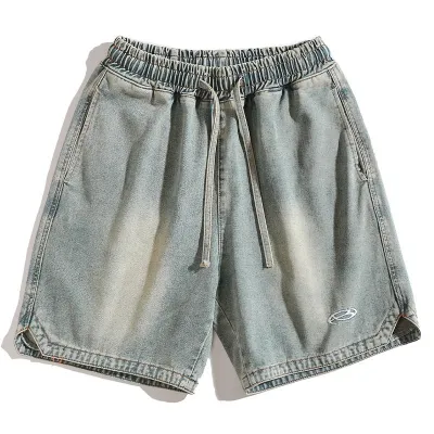 Men Fashion Casual Summer Dressed Wash Loose Drawstring Denim Shorts