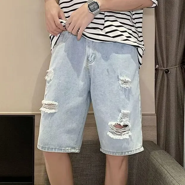 Men Fashion Casual Summer Ripped Denim Shorts