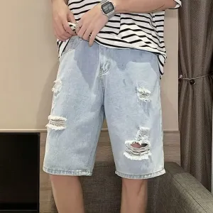Men Fashion Casual Summer Ripped Denim Shorts