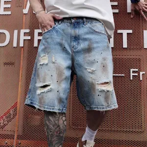 Men'S Fashion Casual Summer Ripped Loose Denim Shorts