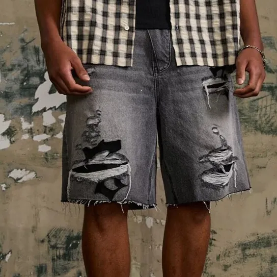 Men'S Fashion Casual Summer Ripped Loose Denim Shorts