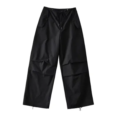 Women Fashion Spring And Summer Solid Color Drawstring Loose Pants