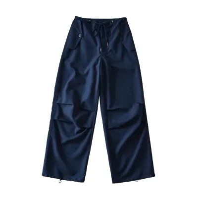 Women Fashion Spring And Summer Solid Color Drawstring Loose Pants