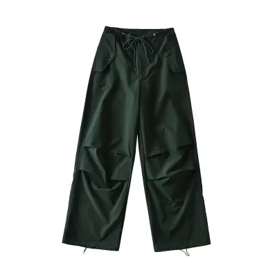 Women Fashion Spring And Summer Solid Color Drawstring Loose Pants