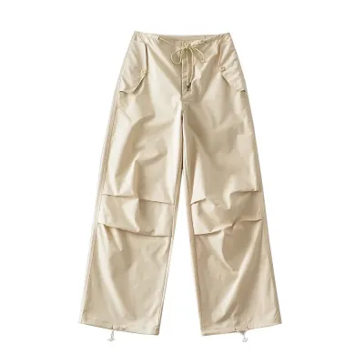 Women Fashion Spring And Summer Solid Color Drawstring Loose Pants