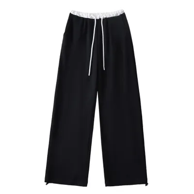 Women Fashion Autumn Drawstring Color-Matching Straight Pants