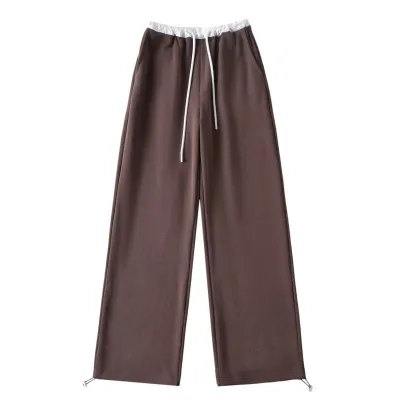 Women Fashion Autumn Drawstring Color-Matching Straight Pants