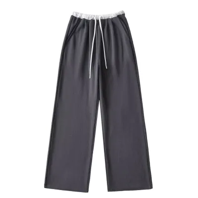 Women Fashion Autumn Drawstring Color-Matching Straight Pants