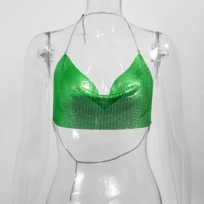 Women'S Fashion Sexy Solid Color Metal Chain Sequin Crop Top