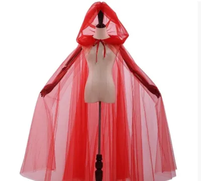 Halloween Hooded Tulle Witch Grim Cloak Vampire Cape For Cosplay