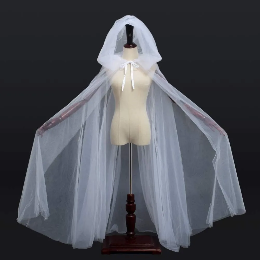 Halloween Hooded Tulle Witch Grim Cloak Vampire Cape For Cosplay