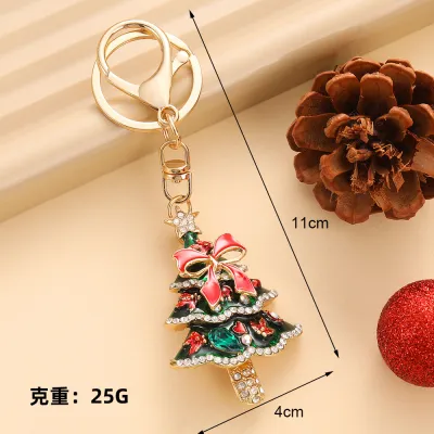 Christmas Creative Rhinestone Drop Oil Keychain