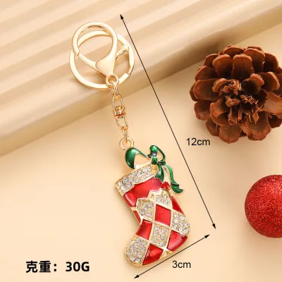 Christmas Creative Rhinestone Drop Oil Keychain