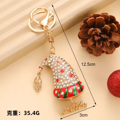 Christmas Creative Rhinestone Drop Oil Keychain