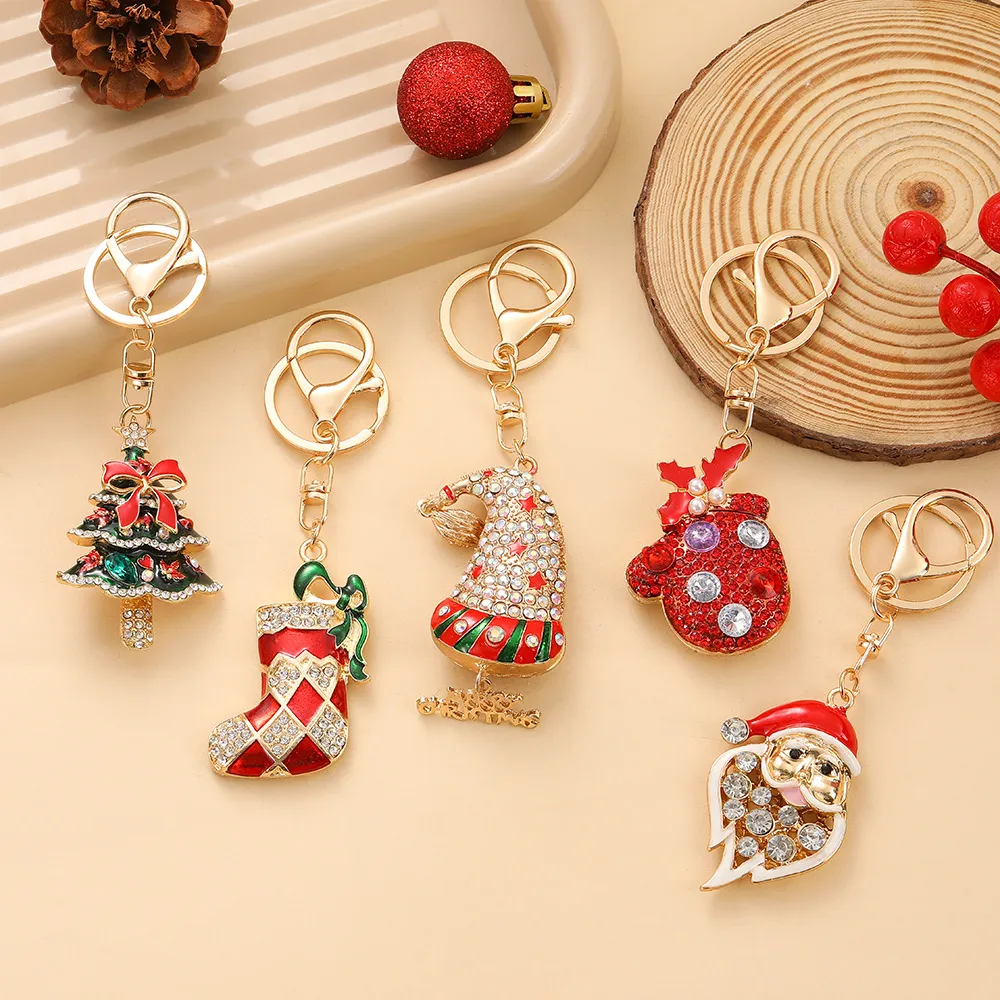 Christmas Creative Rhinestone Drop Oil Keychain