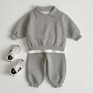 Kids Baby Boys And Girls Spring And Autumn Cotton Lapel Sweatshirt Pants Two-Piece Set