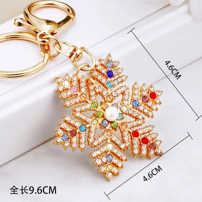 Christmas Snowflake Rhinestone Metal Keychain