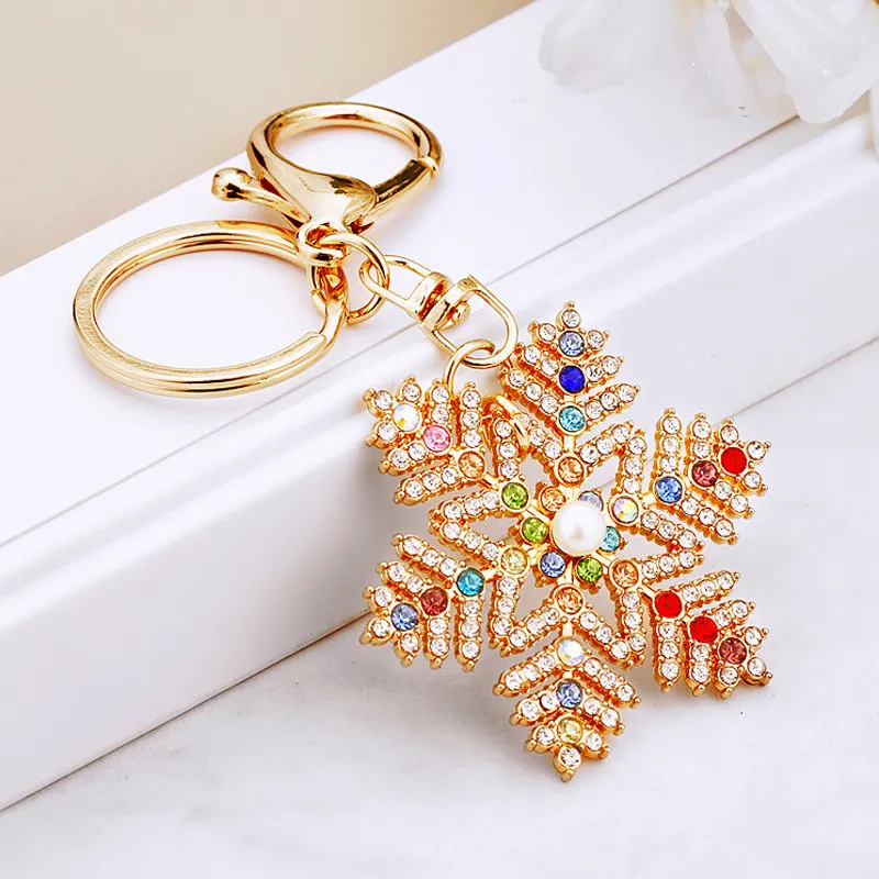 Christmas Snowflake Rhinestone Metal Keychain