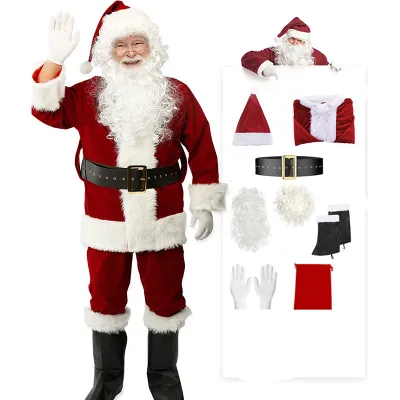 Christmas Santa Claus Costume Nine Piece Sets