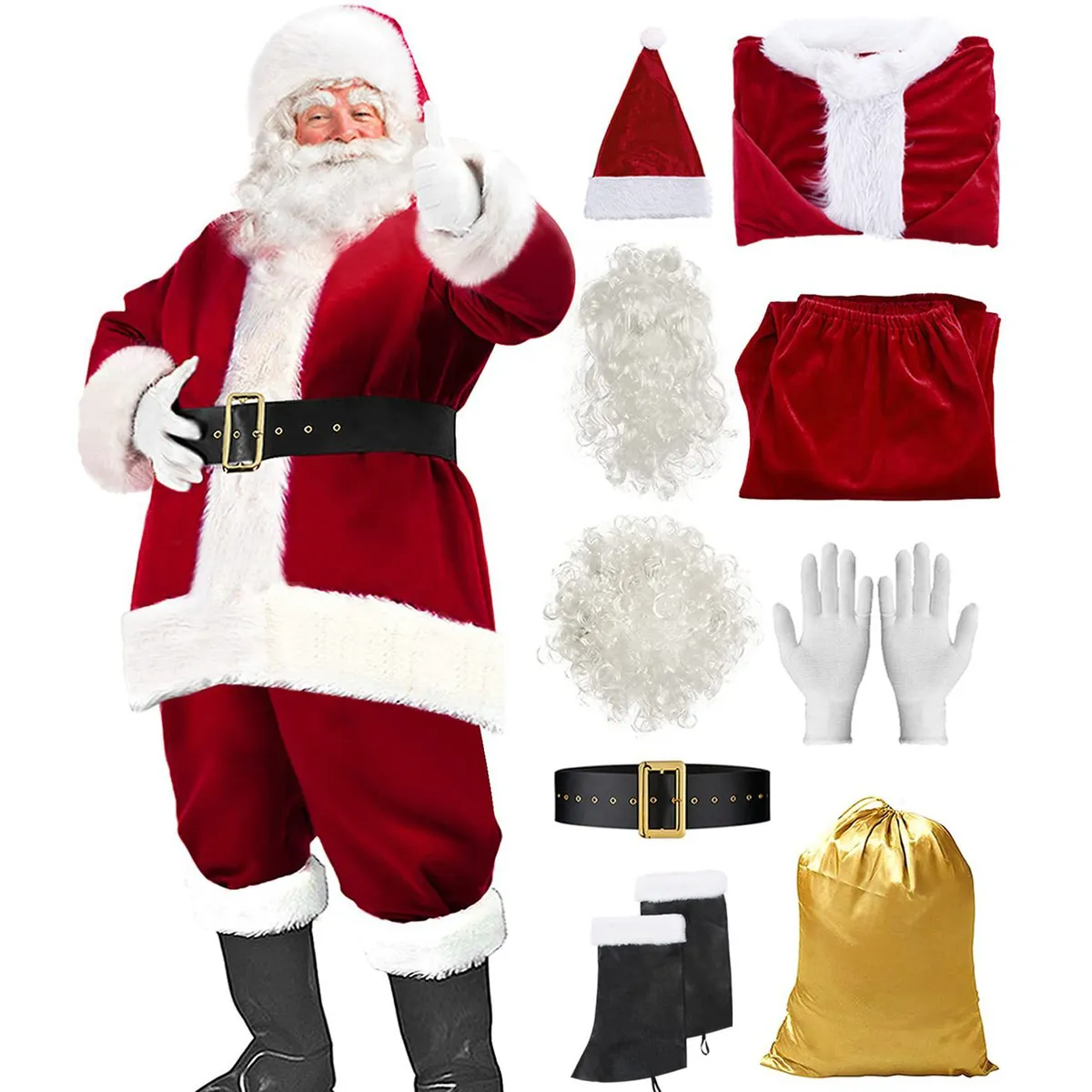 Christmas Santa Claus Costume Nine Piece Sets