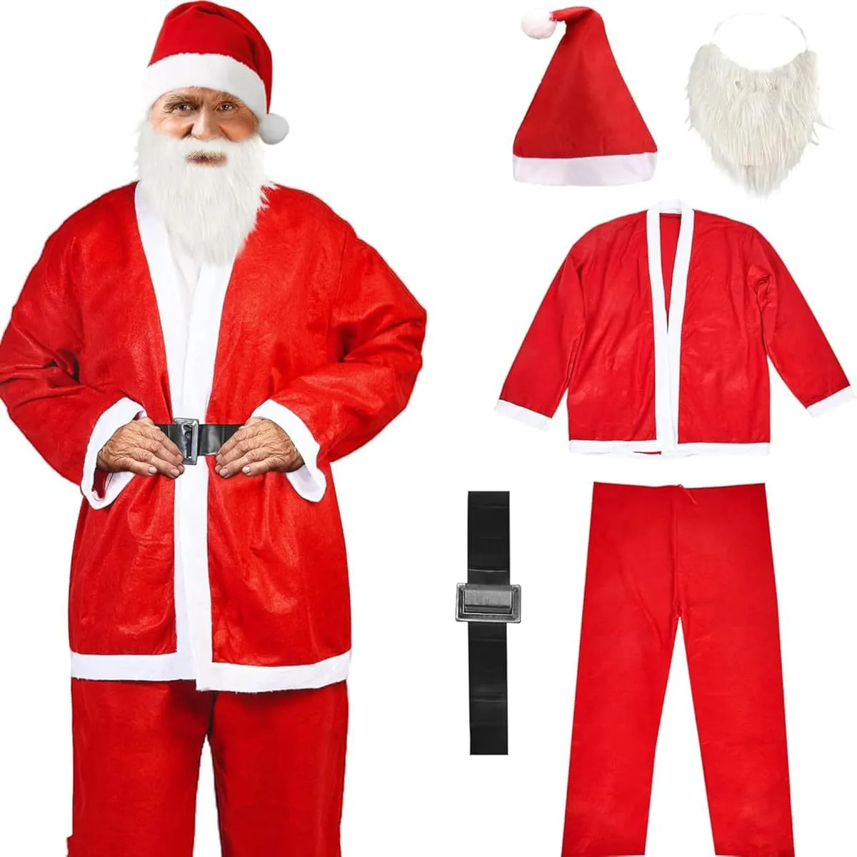 Christmas Gold Velvet Santa Claus Costume 5 Piece Sets
