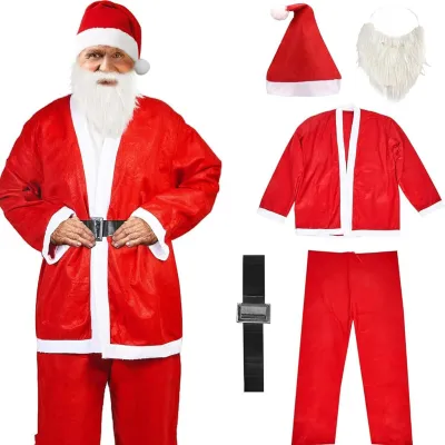 Christmas Gold Velvet Santa Claus Costume 5 Piece Sets