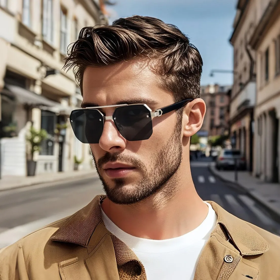 Men Fashion Casual Large Frame Uv-Resistant Half-Frame Sunglasses