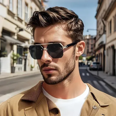 Men Fashion Casual Large Frame Uv-Resistant Half-Frame Sunglasses