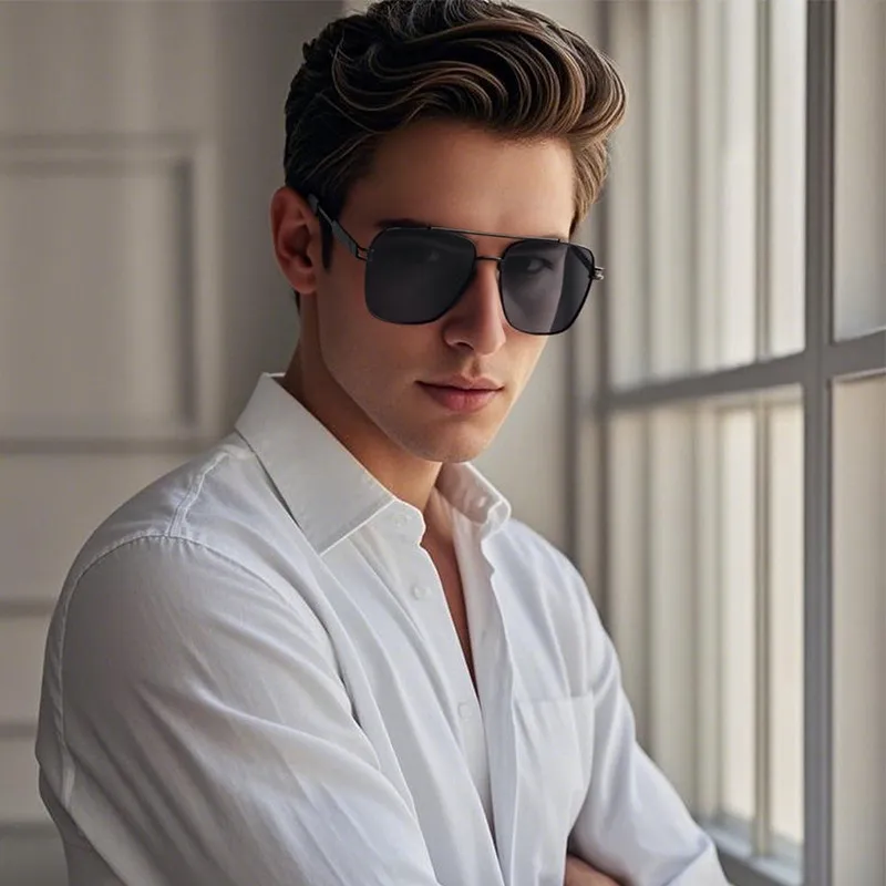 Men'S Fashion Casual Retro Double Beam Anti-Uv Sunglasses