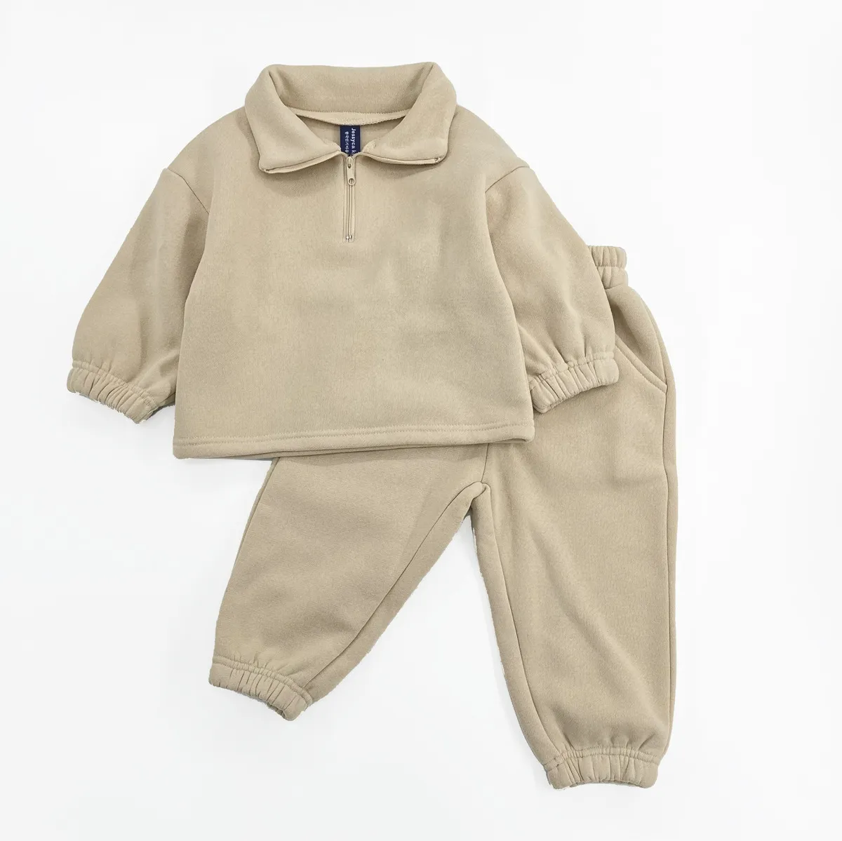 Kids Boys And Girls Fashion Solid Color Fleece Winter Zipper Top Pants Two-Piece Set