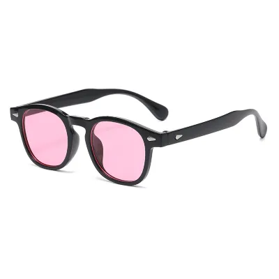 Men Fashion Retro Round Frame Rice Nail Sunglasses